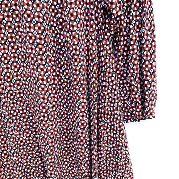 H&M Rust Navy Floral Print 3/4 Sleeve Dress - Picture 5 of 12